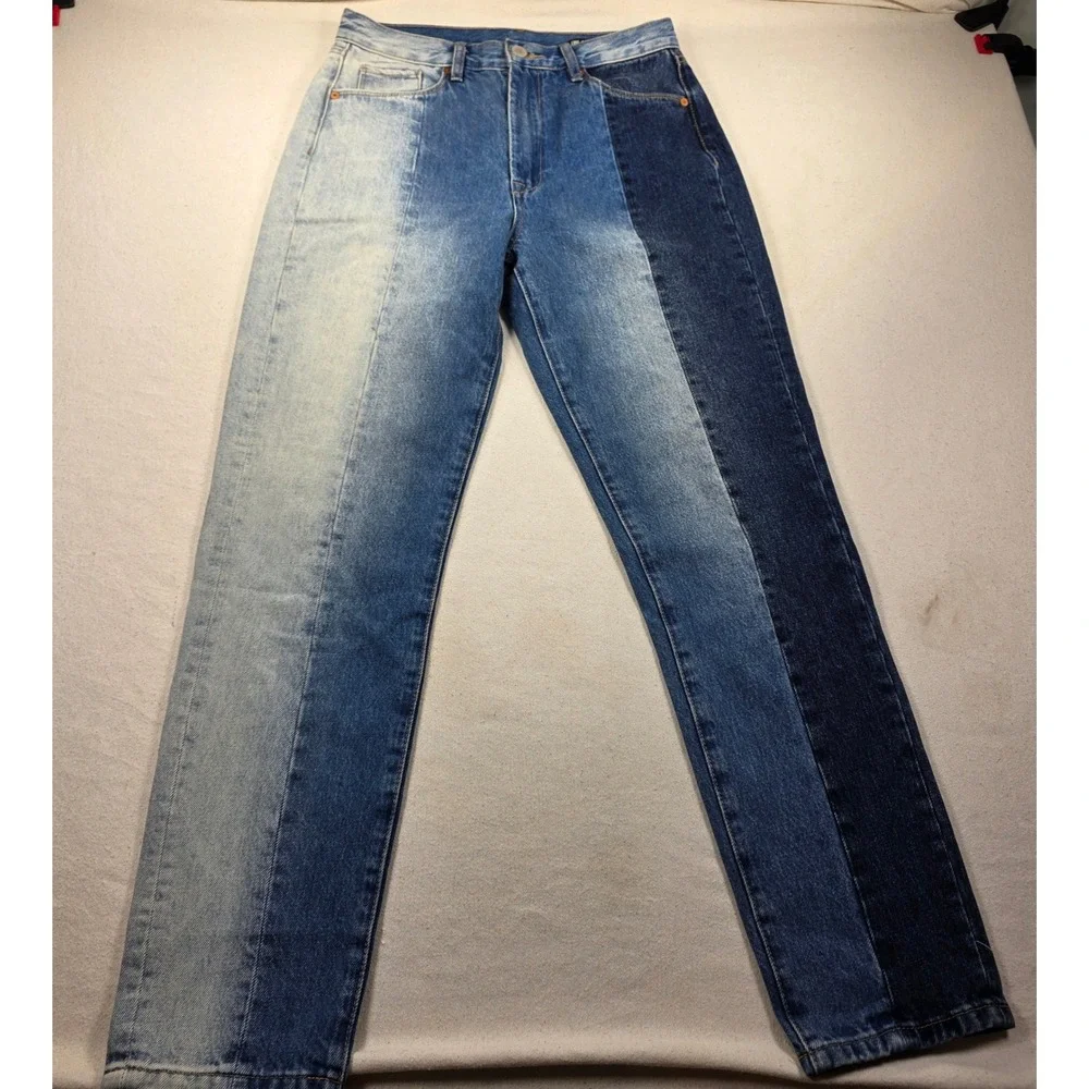 BLANKNYC The Bleecker Multi Tone Blue Colorblock Straight Leg Jean Size 27